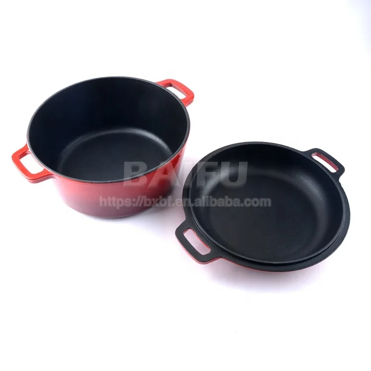 2 in 1 Cast iron casserole Enameled cast iron dutch oven set cast iron pan
