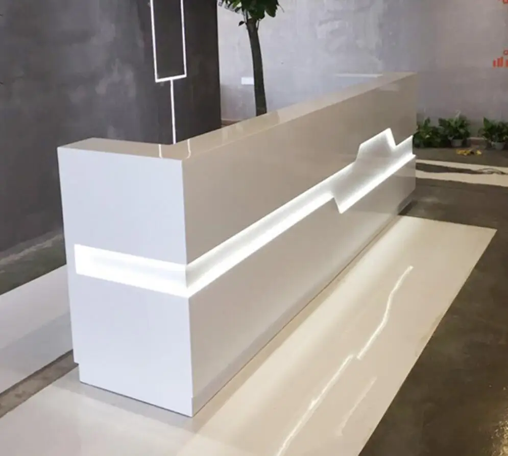 Wholesale Priceartificial stone Reception Desk Counter High End Modern Luxury LED Light Style Stand Office Solid