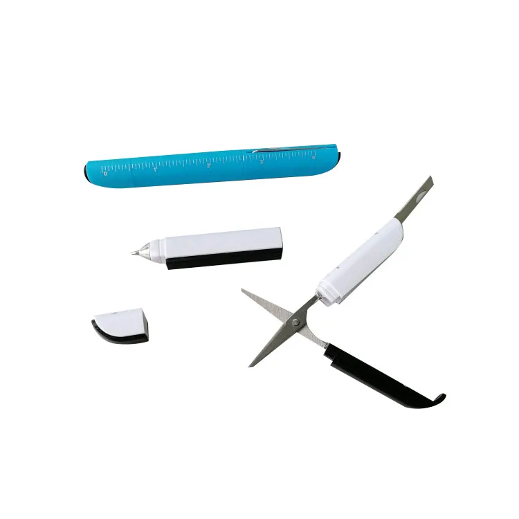 Promotional custom printed scissors knife rules multifunctional pen