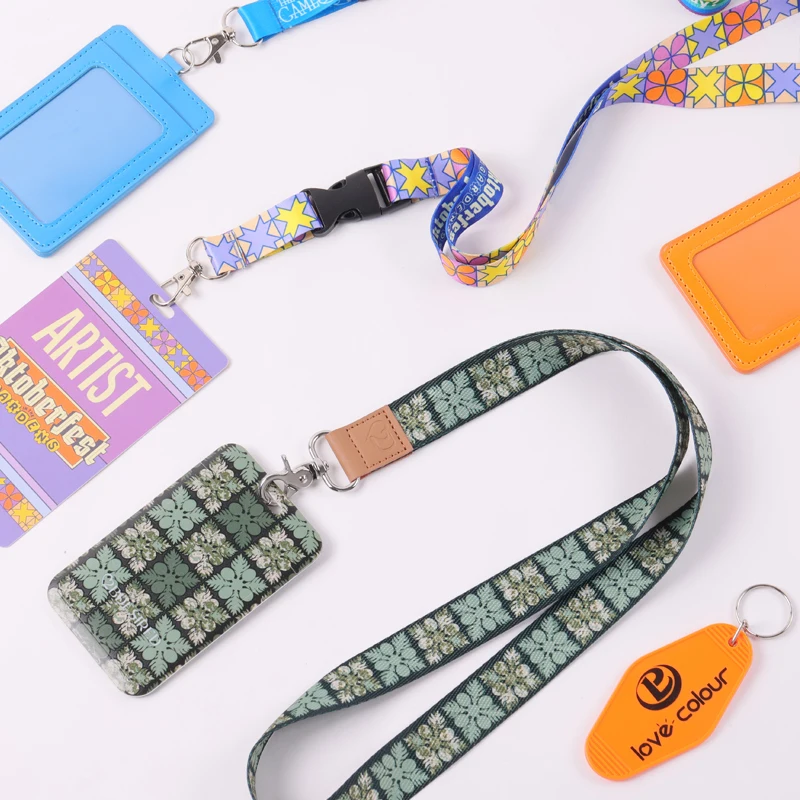 Custom Colorful Printing Hard Plastic ID Card Holder Lanyard Neck Strap Lanyard With Breakaway Buckle