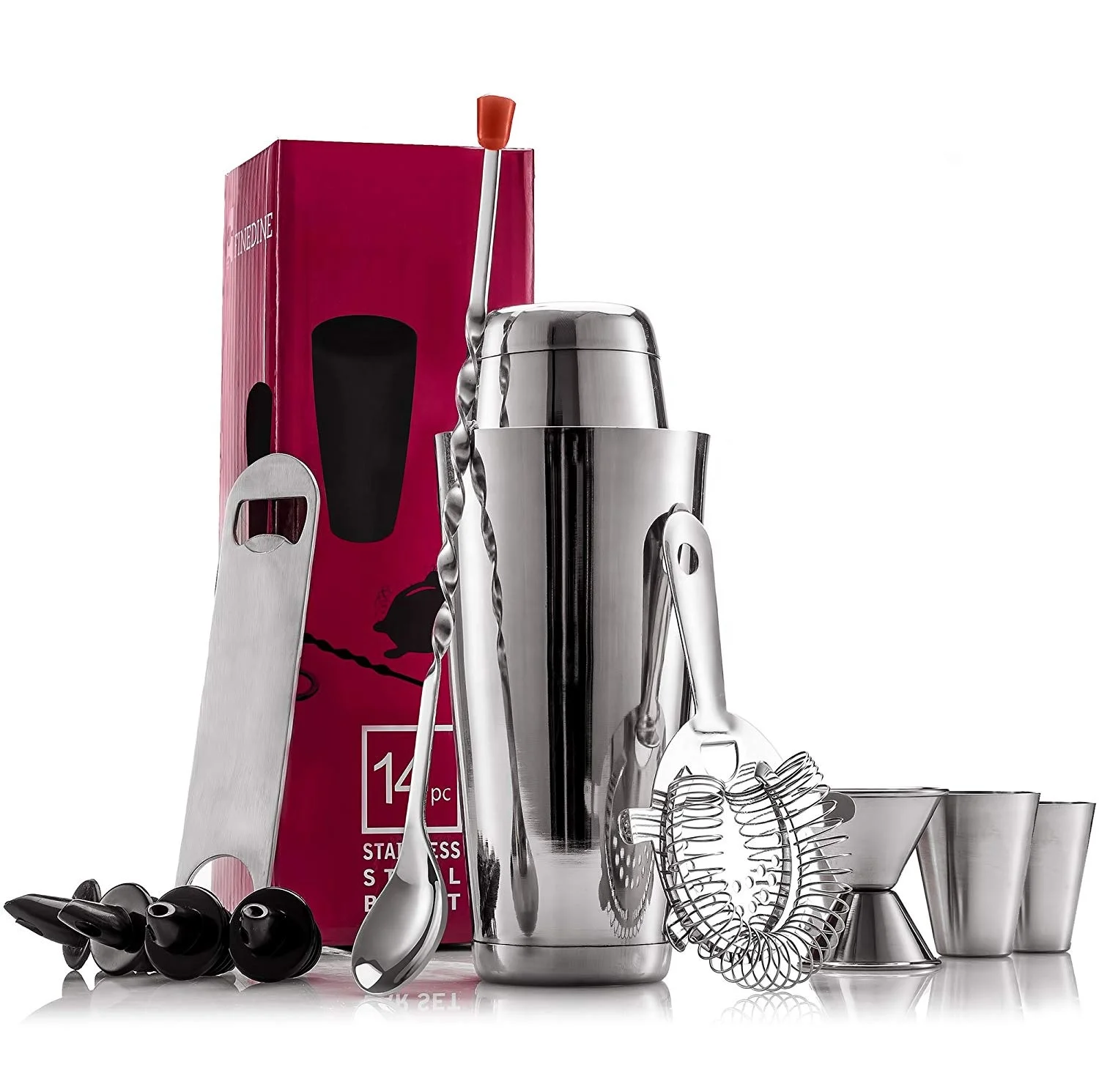 Top Seller Bartender Kit Stainless Steel Bar Tool Set Cocktail Shaker bar Set With Bamboo Stand