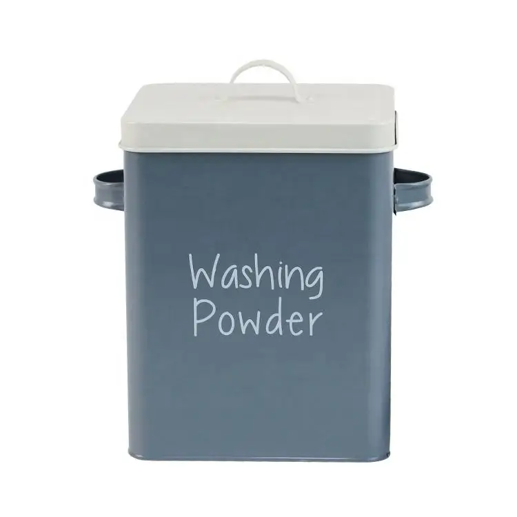 Farmhouse Decor Metal Canister Laundry Detergent Storage Tin With Handles