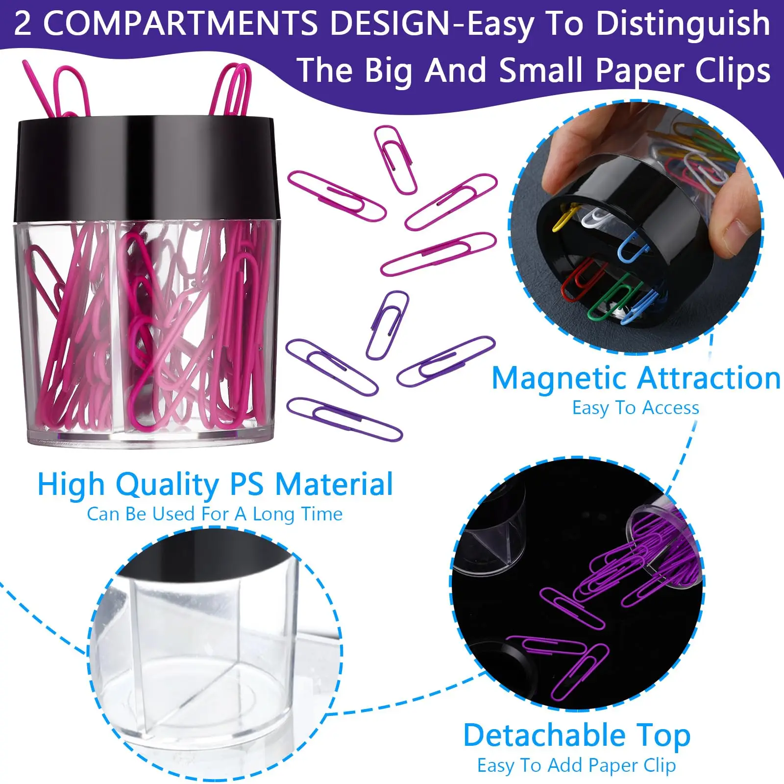 Magnetic Plastic Clip Dispenser Holder for Desk Storage-Paper Clip Storage Box for office