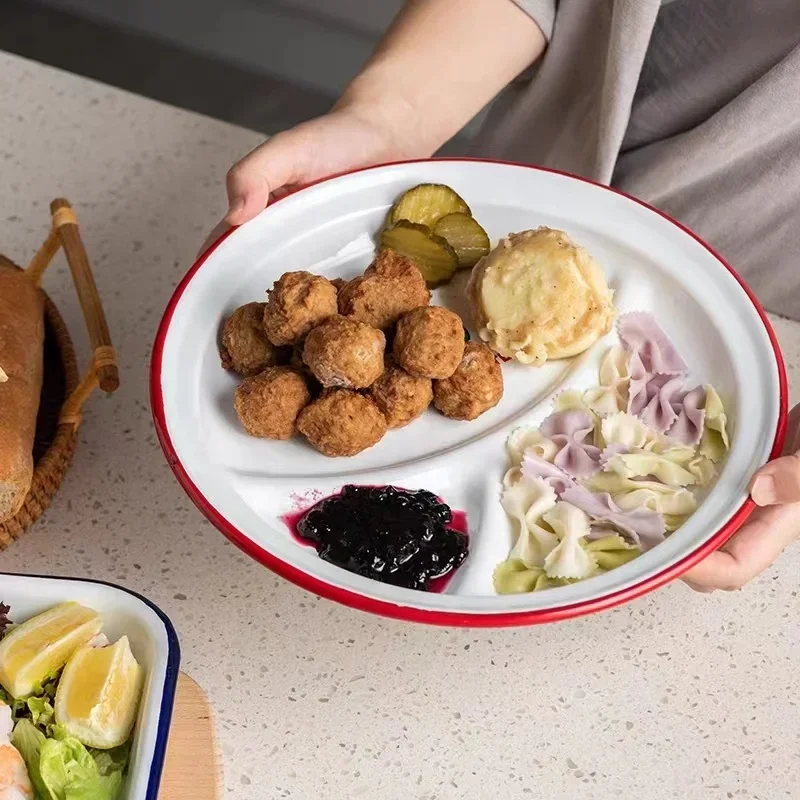 10.6 Incch Home Restaurant Dinnerware Enamel Metal Steel divided plate food service plate