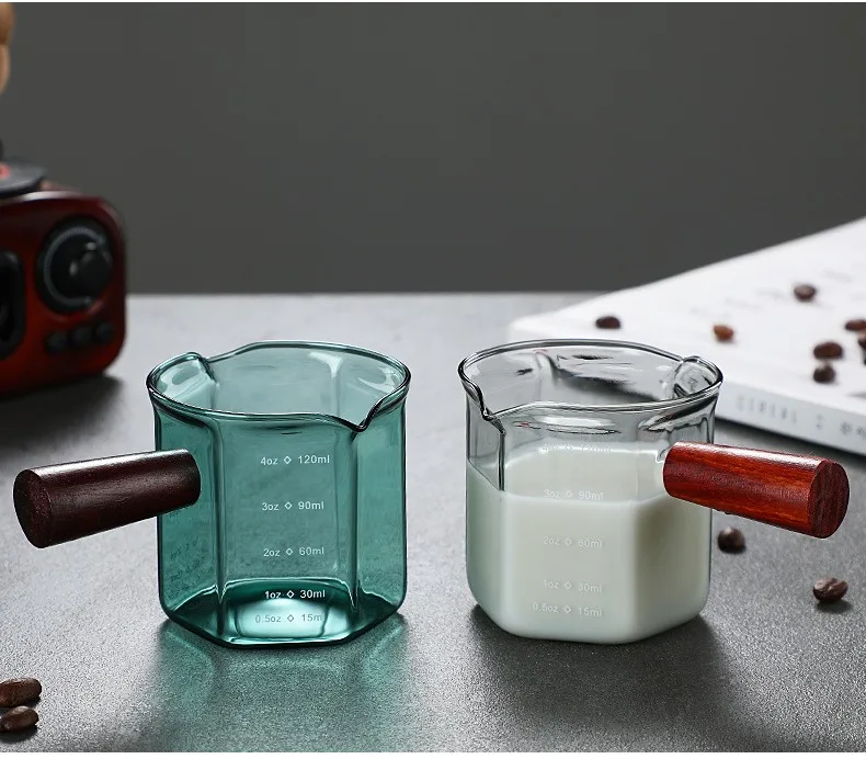 Extract espresso small milk cup Pyrex glass wood handle graduated mini milk pot sauce pour milk pot