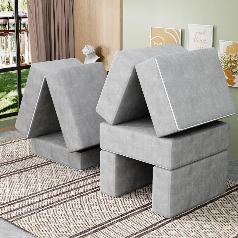 Factory Customized 6 8 10 12 pcs Play  baby Couch Convertible Foam Sofa Modular Kids Play Couch for Living Room Playroom Bedroom