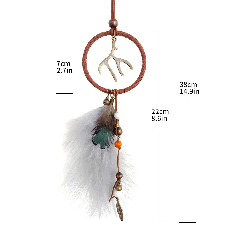 Handcraft Dream Catcher Feather Deer for Car Interior Rear View Mirror Hanger Car Accessories Pendant Interior Decoration