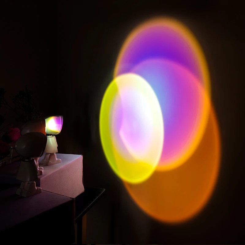  Оптовая продажа с Фабрики Декоративные Атмосферу RGB фотографического Робот игрушка для собак-светильник спальни закат Радужный проекционный СИД настольная