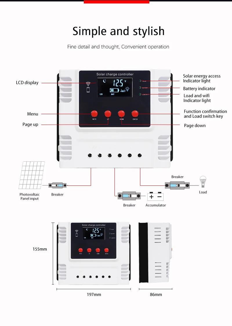 12V 24V/48V Automatic Battery Regulators Charger 10A 20A 30A 40A 50A 60A Dual USB PWM Solar Charge Controllers with WIFI APP