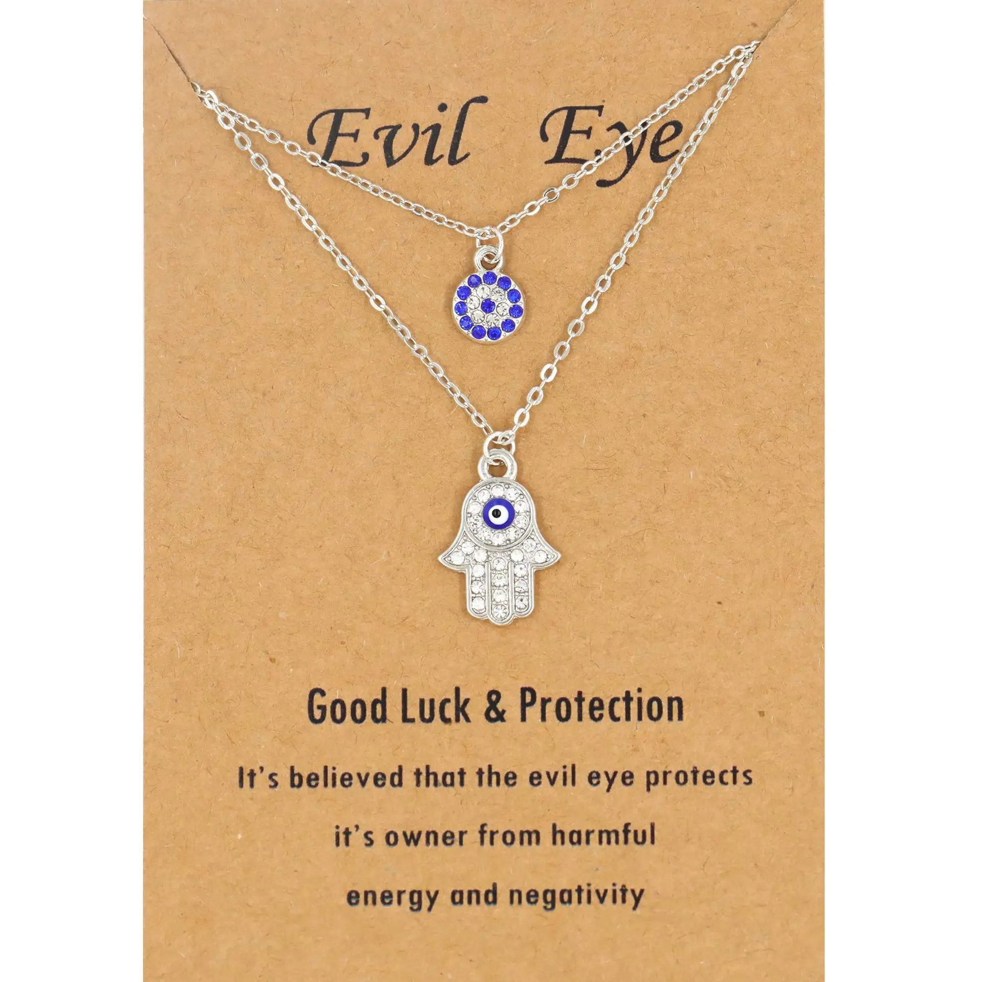 Dainty Gold Plated Evil Eye Necklace and Hamsa Necklace Turkish Blue Eye Hand Pendant Necklace Lucky Protection Jewelry Gift