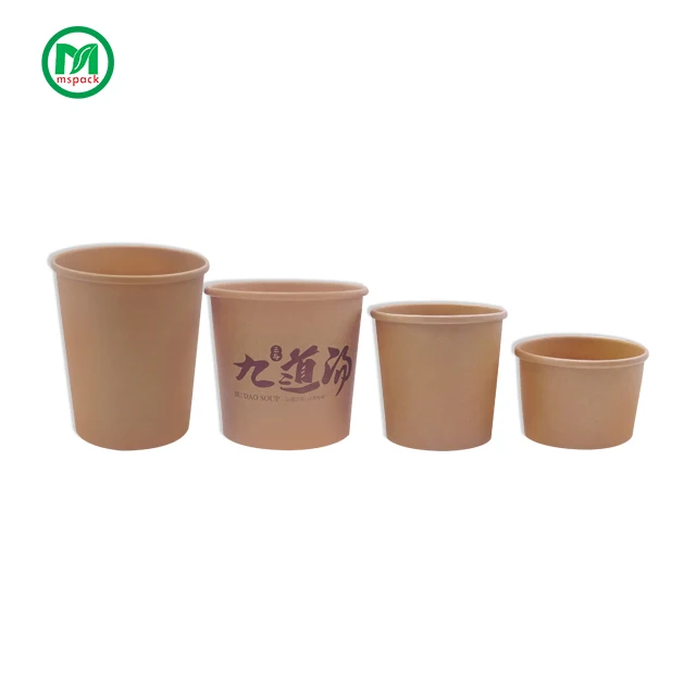 Custom Logo Take Away Packaging Kraft Paper 16oz 26oz 32oz Porridge Pasta Paper Soup Cup