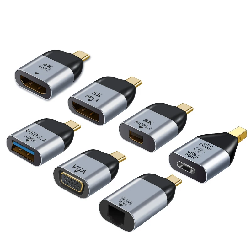 Переходник с Type-c на видео 4K 8K HDMI-совместимый с поддержкой DP1.4 miniDP1.4 VGA RJ45 USB3.1