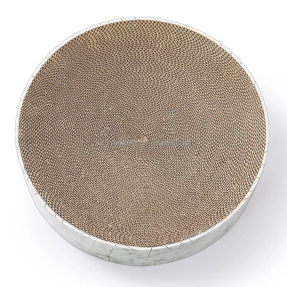 New Interactive Pet Products Cat-Shaped Corrugated Paper Scratcher and Round Lounge/Bed for Play and Scratching