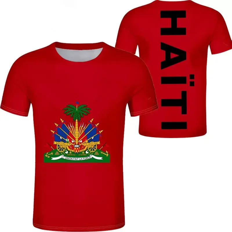 Factory Direct Haiti Flag Print Gym T-Shirt for Men Wholesale Price Man Summer Short Sleeve Print on Demand Tops Tee Casual Wear