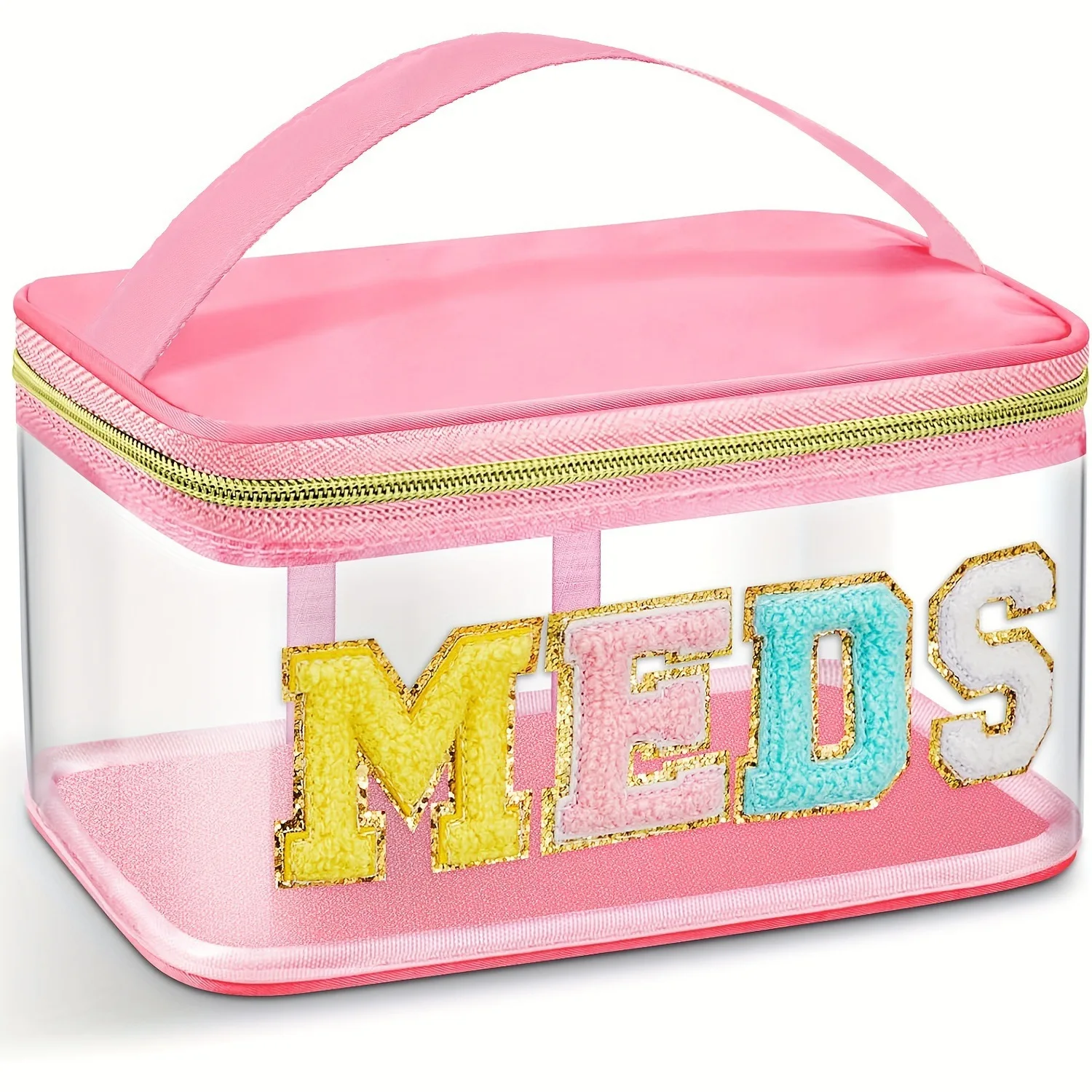 New Trendy DIY Custom Embroidered Chenille Letters Large Waterproof Clear Cosmetic Toiletry Bag Makeup Organizer for Travel