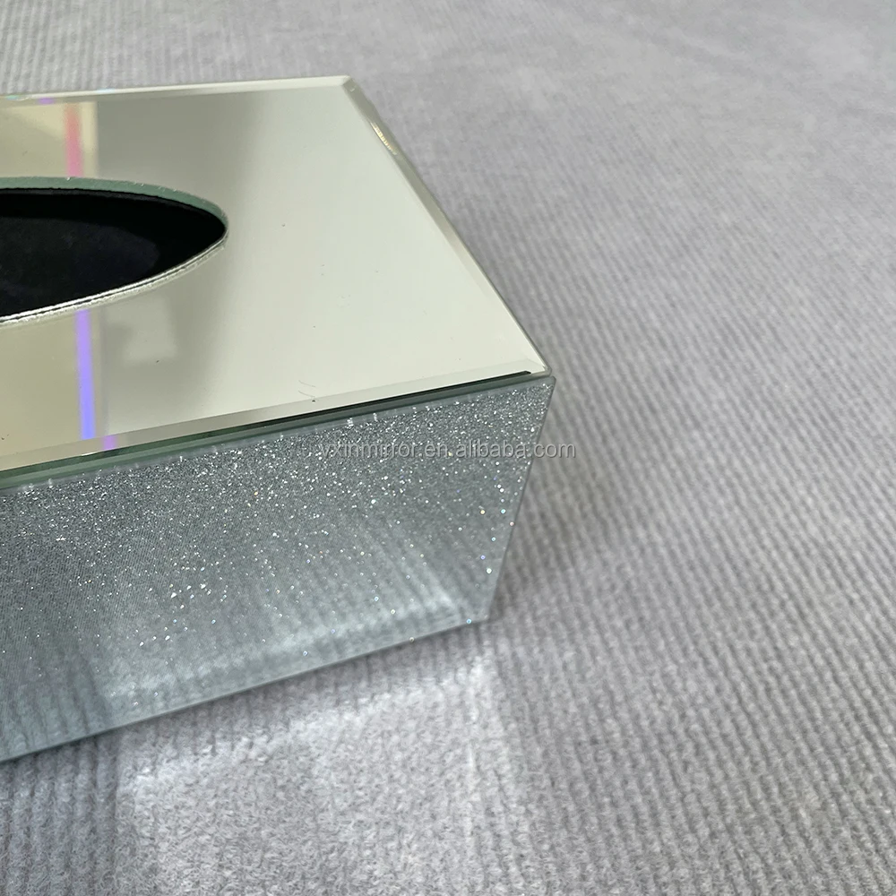 Wholesale silver mirror tissue box holder glitter glass home decor napkin holder table kitchen living room bedroom drawer box