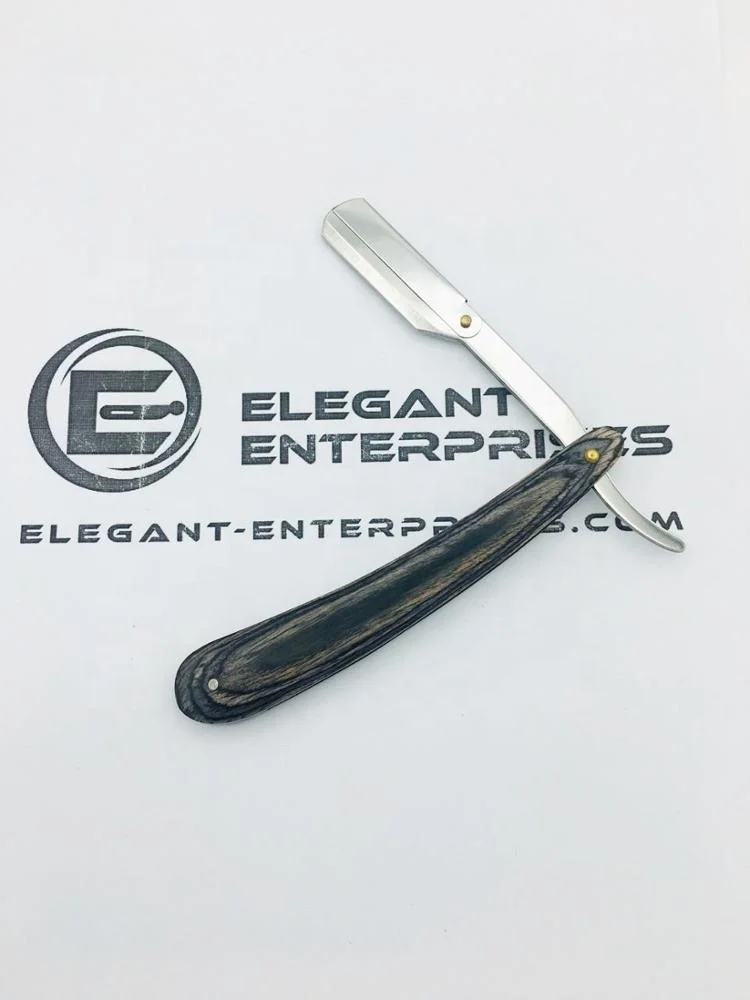 High Quality Straight Shaving Razor with wood handle, Black Pakka wood handle barber razor with custom brand name
