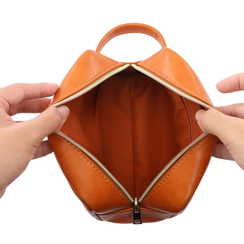 High capacity women cosmetic bag leather makeup bag organizer leather travel cosmetic bag