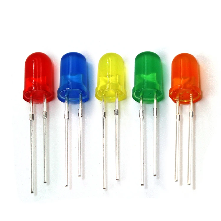 Светодиодные светоизлучающие диоды F5 / 5 мм, короткие ножки с круглой головкой и краями, цвет: белый, светло-красный, синий, зеленый, желтый