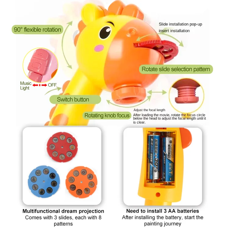 Led Cartoon Giraffe Design Drawing Board Electronic Learning Painting Board Projector Early Educational Drawing Toys For Kids