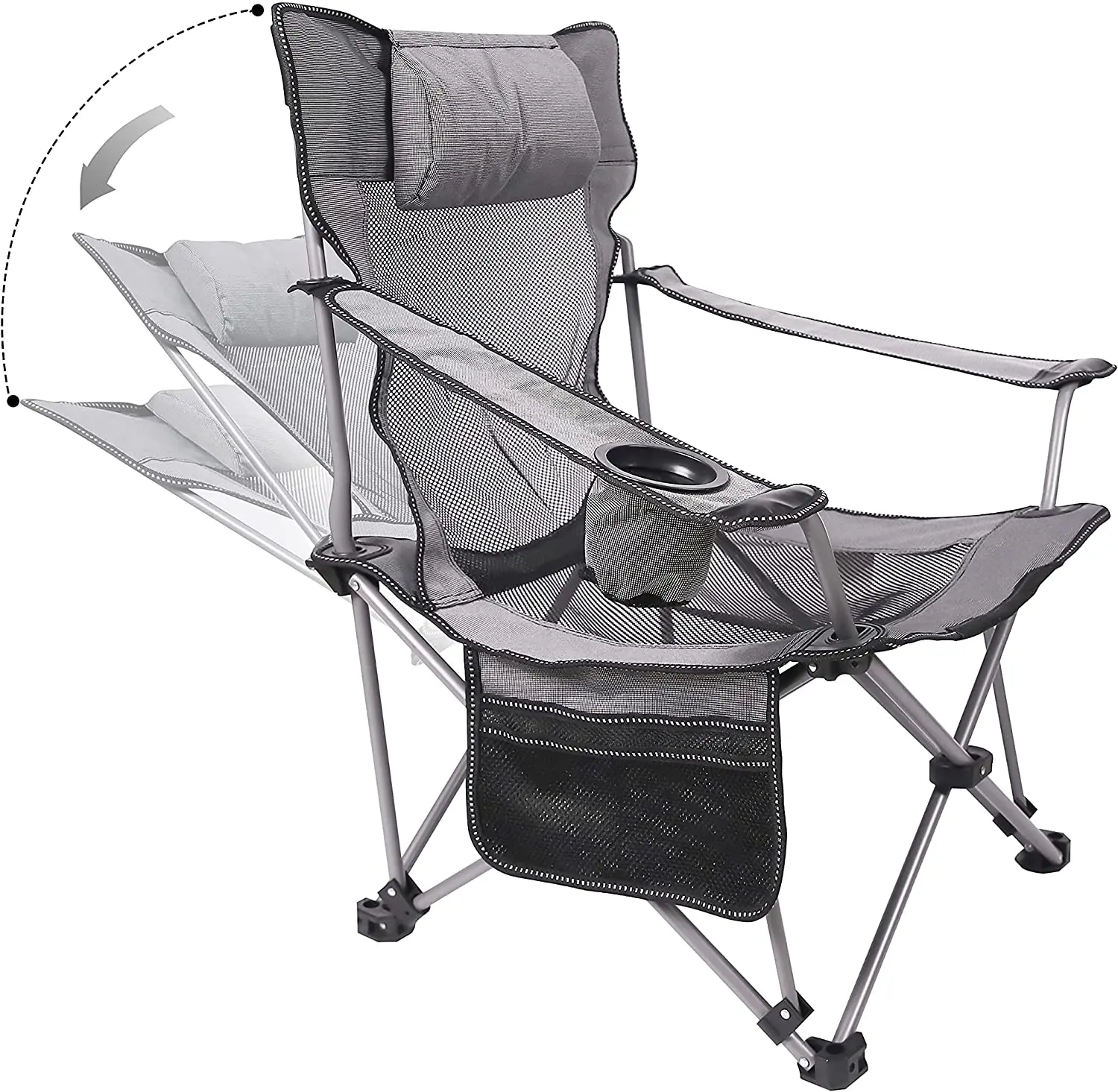  Folding Camping Chair Adjustable Lounge Recliner Portable Oversized Steel Frame Collapsible Lawn