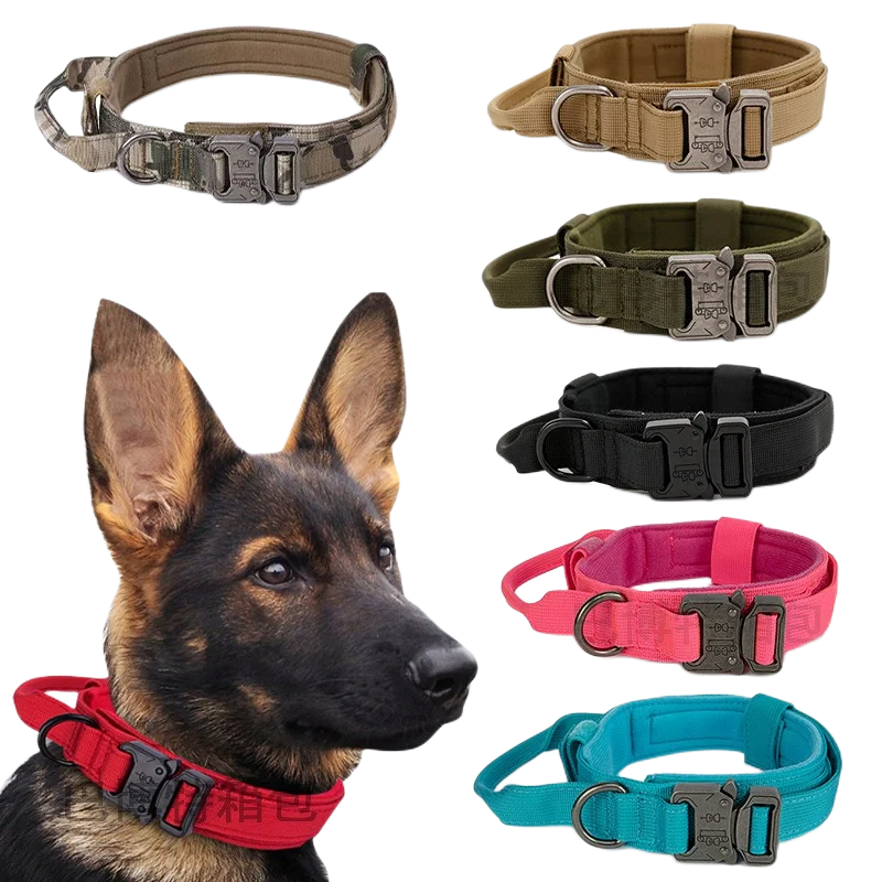 Elastic Magic buckle double-layer canvas nylon outdoor neck collar for large dogs
