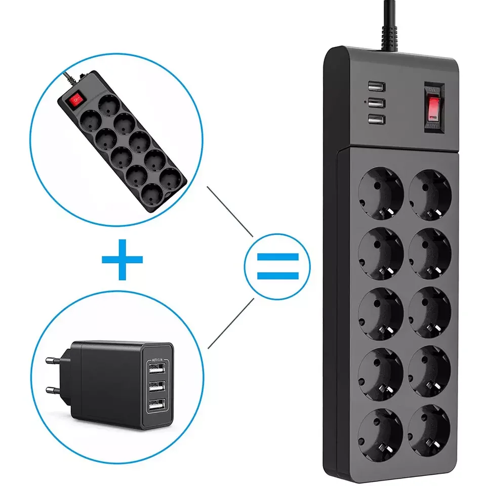 Good Quality Multi-Function Table USB Power Outlet Socket Desk Furniture Drawer Socket 10 Socket 3 USB Switches Power Strip