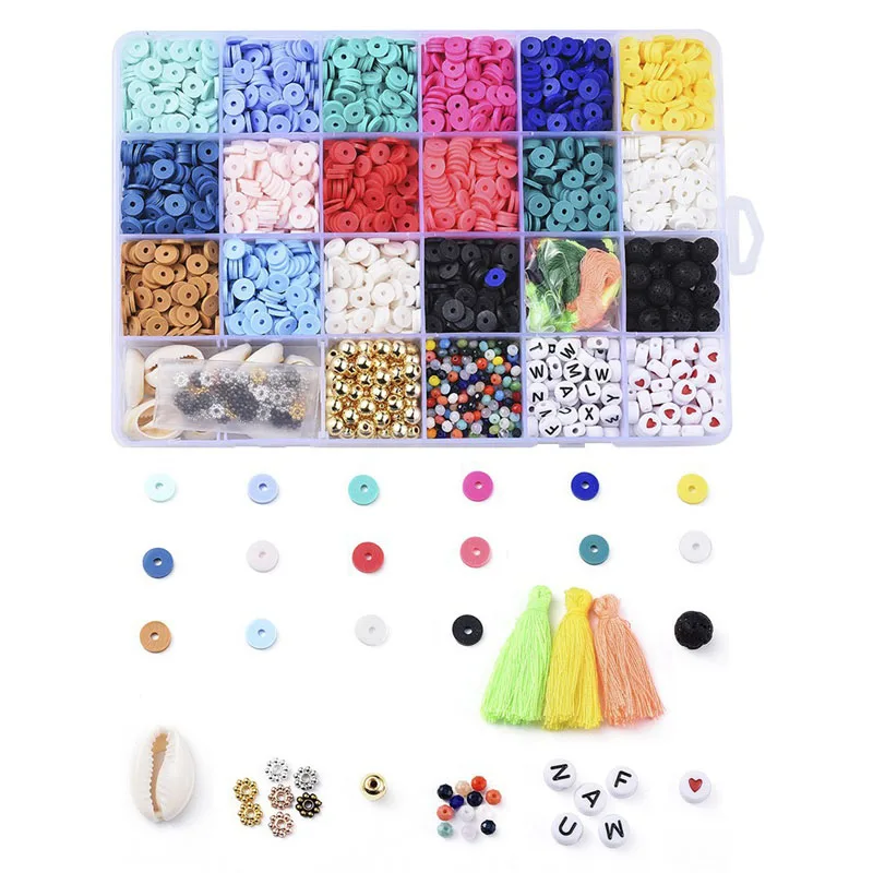 16 Colors Flat Round Polymer Clay Spacer Beads Clay Beads Kits for DIY Jewelry Making Bracelets Necklace Earring Accessories