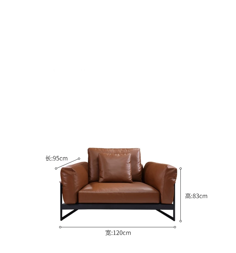 Thaddeus Slope Arm Chair Hand Forged Luxury Metal Frame Top Grain Leather Armchair