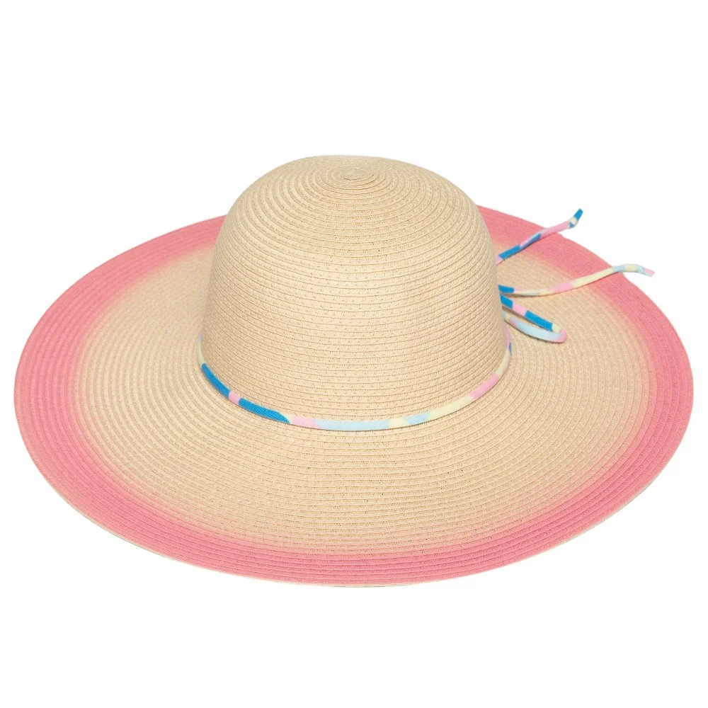 JAKIJAYI Custom Top selling popular colore rope decoration women color wide - brimmed straw hat wholesale