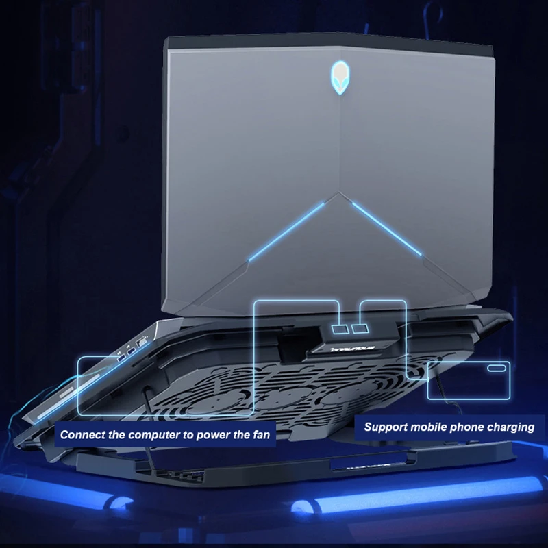 6 Levels Height Wind Speed Adjustable Gaming Radiator Notebook Cooler USB Laptop Cooling Pad With 5 Fans And LED Light