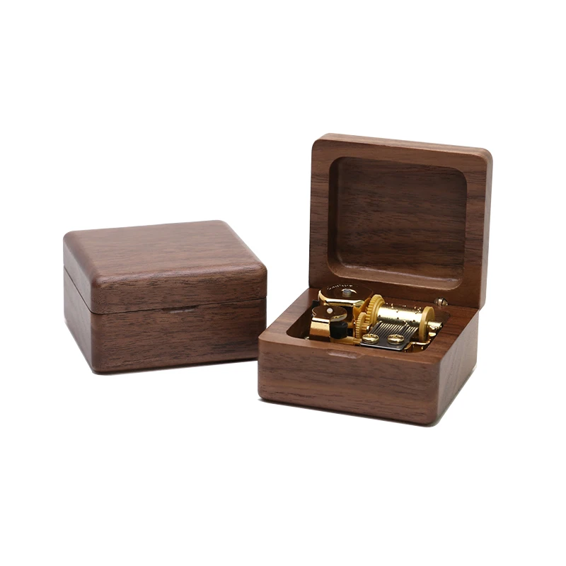 Luxury Girlfriend Gift Wooden Music Box Square Walnut Wood Music Boxes