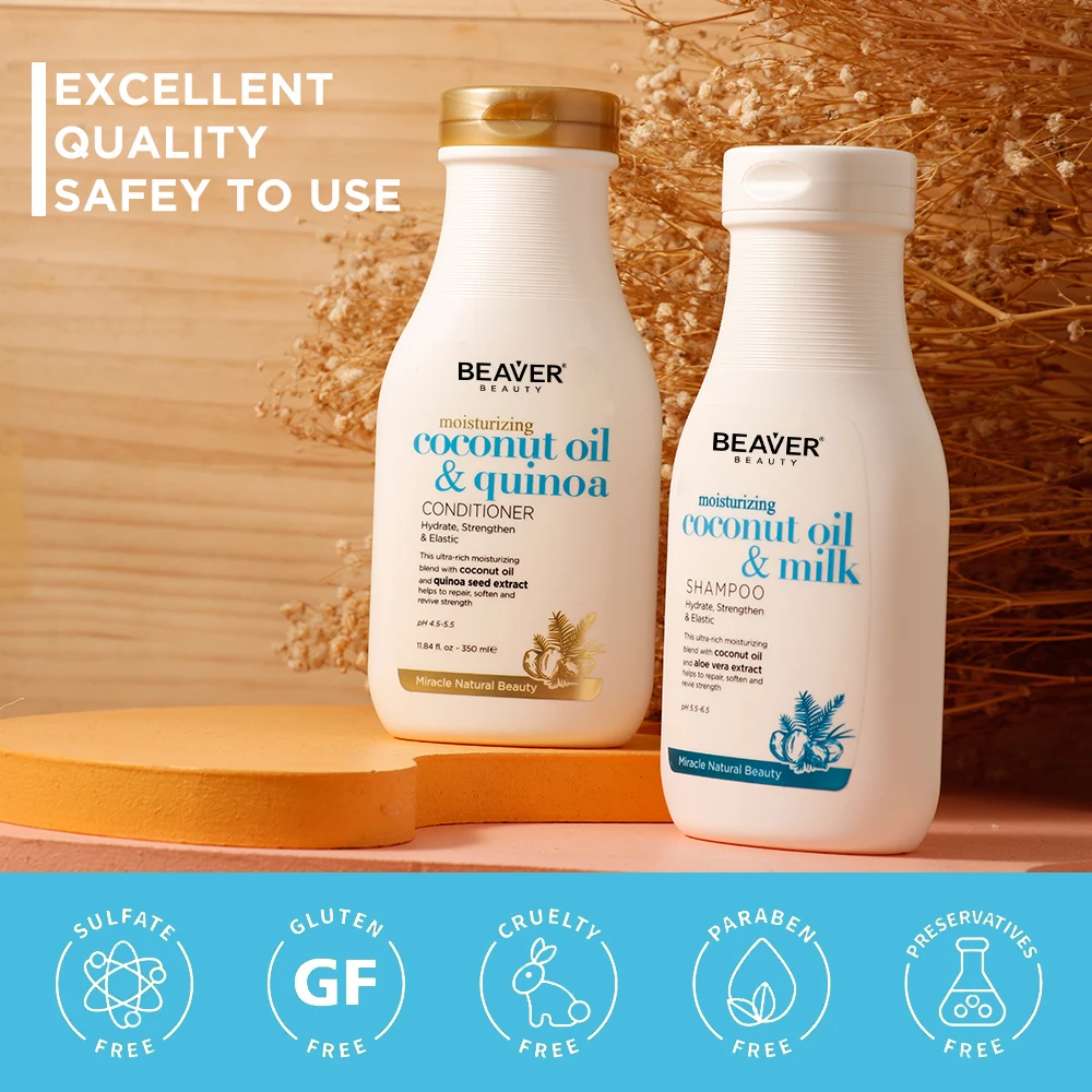 Beaver Shampooing Naturel Repair Shampoo Organic Coconut Oil & Quinoa Hair Shampoo and Conditioner for Normal and Dry Hair