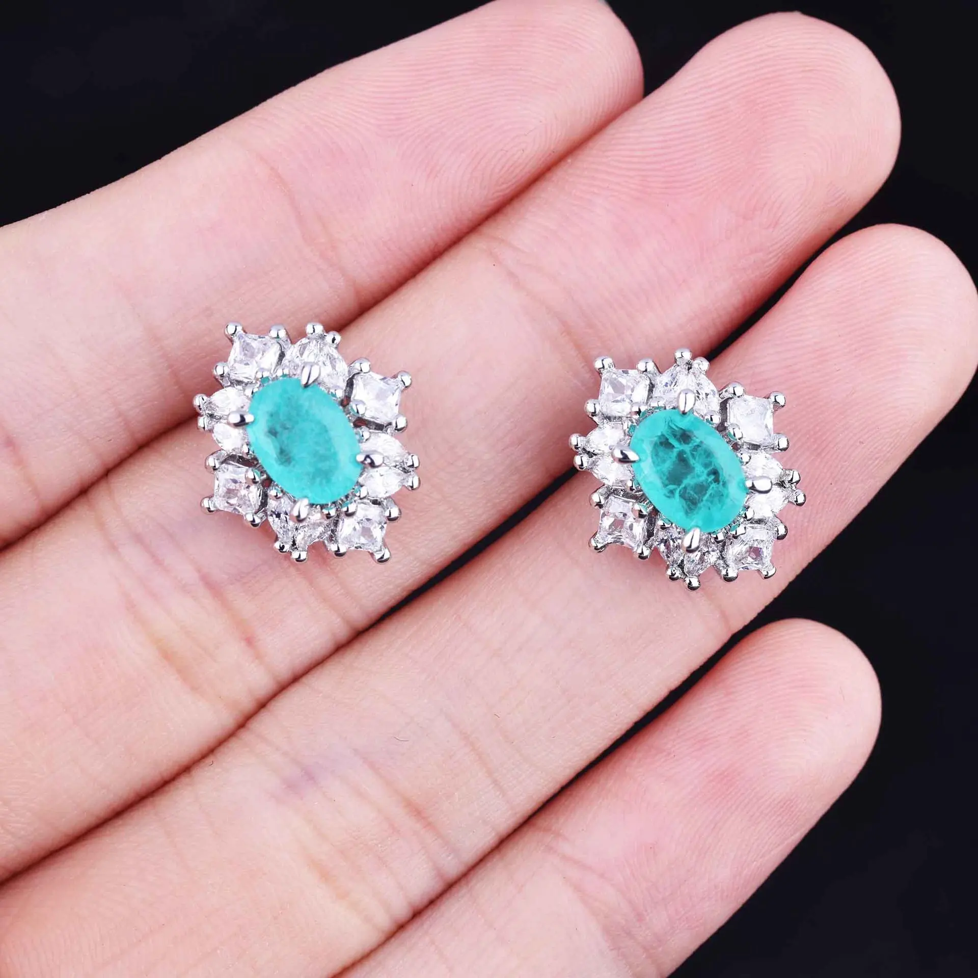 Luxury Fashion Trendy 925 Silver Paraiba Artificial Jewelry Sets for Women