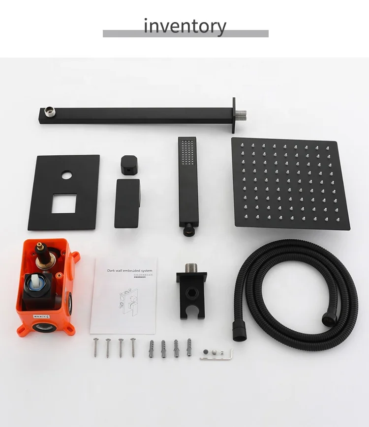 Black Shower Set Wall Mounted Shower Faucet Mixer 8,10,12 inch Rainfall Bathroom Shower Tap with Hand shower Rotate Bath Spout