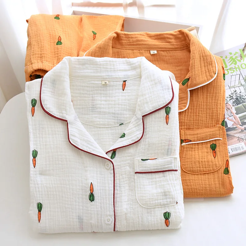 Summer muslin cotton material pajamas set for women with cheap price