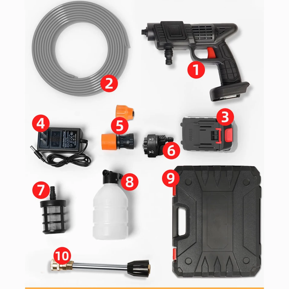 Long-Lasting Battery Life Lithium Battery Water Gun Wash Equipment Lithium High Pressure Water Gun Rechargeable Car Washer