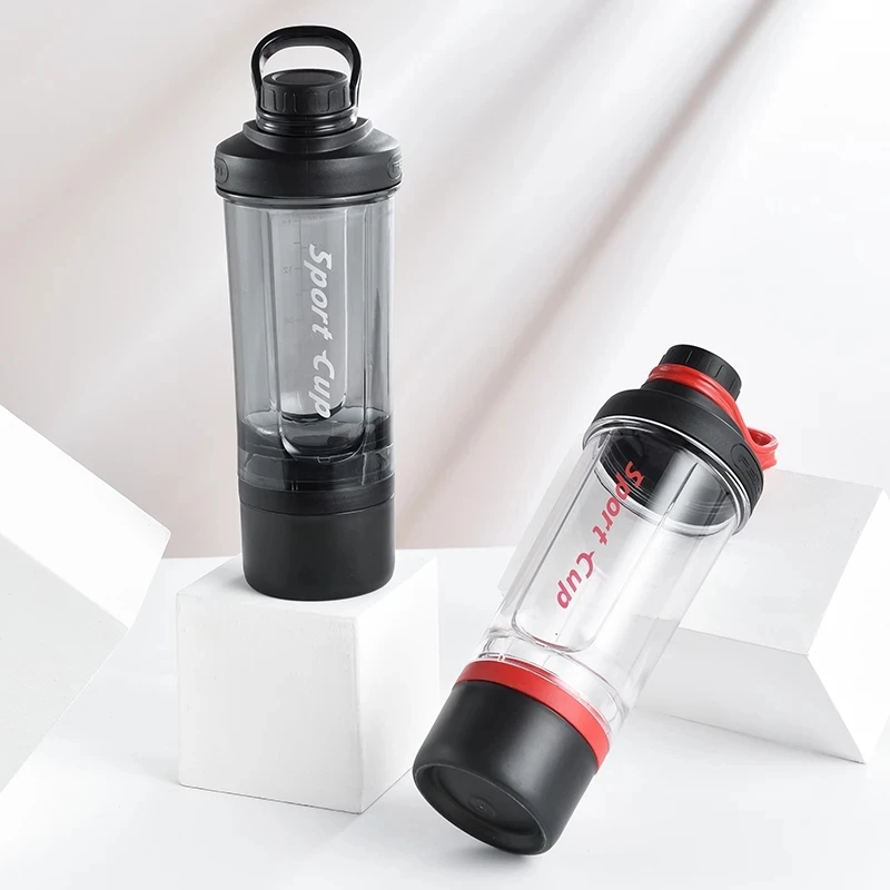 FEIJIAN 620ml  Sport Three-layer Plastic Water Bottle Whey&Nutrition Protein Powder Mixing Leak-proof Shaker Bottle