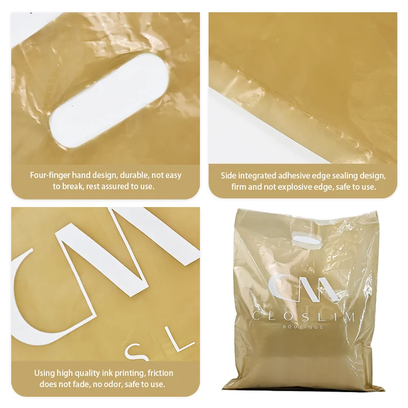 Custom Logos 100% Reusable Durable Thick Grocery Bag Packaging Merchandise Bags Carrier Shopping Plastic Bag with Die Cut Handle