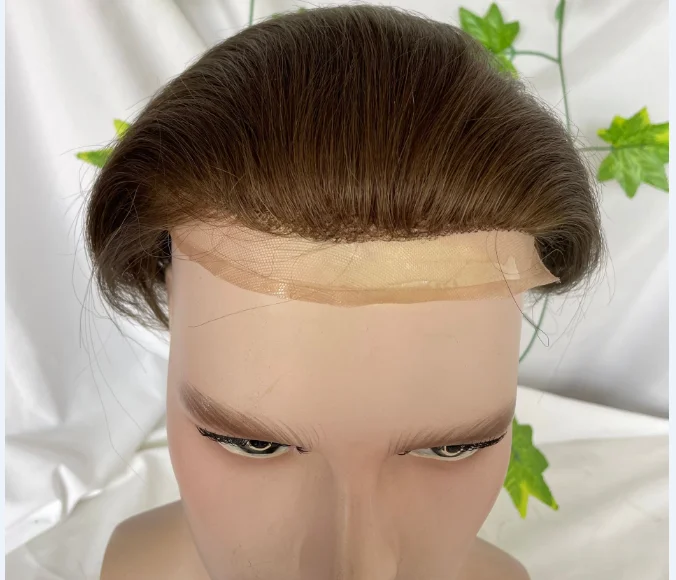 Lace Front Toupee Men in Stock Remy Brown Hair Virgin Lace with PU Human 10*8 Brazilian Hair Toupee for Men