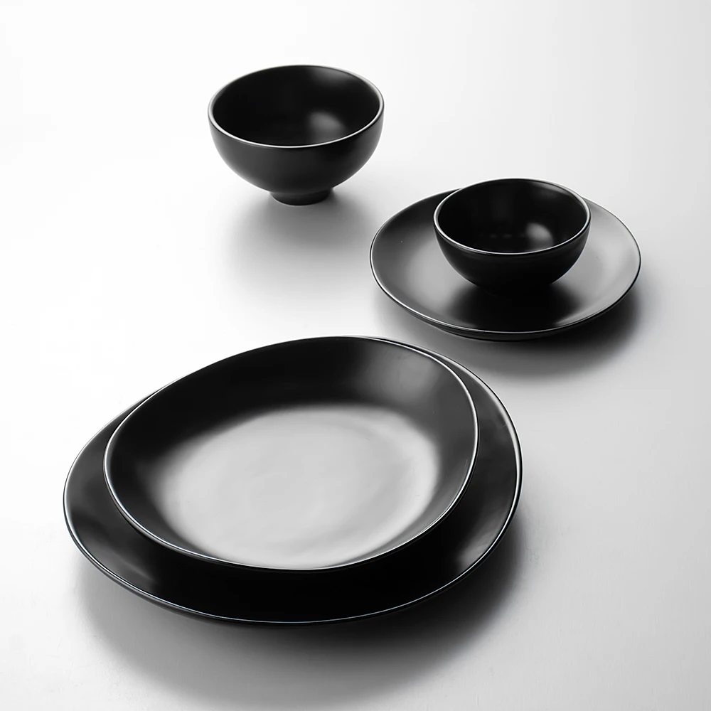 Wholesale luxury porcelain dinner sets ceramic matte black dinnerware