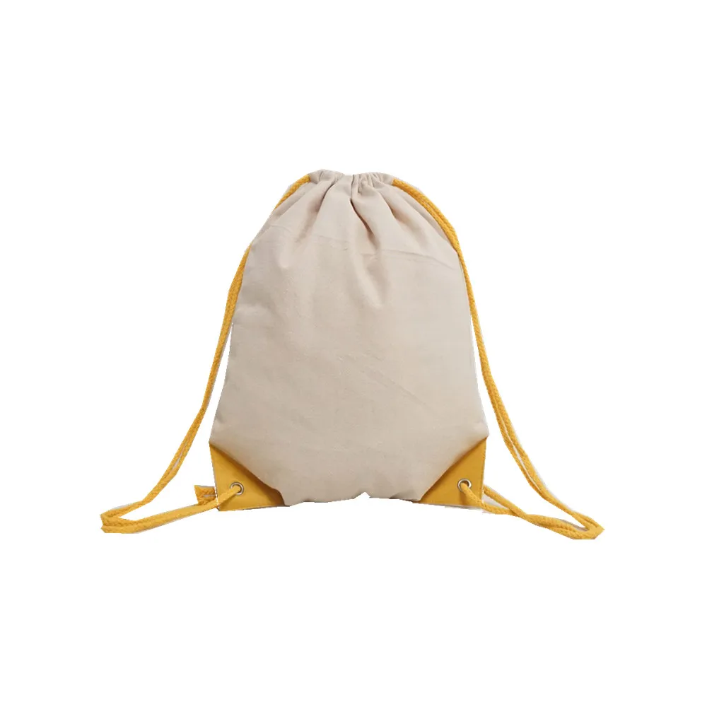 Factory wholesale calico cotton canvas yellow rope drawstring backpack custom drawstring backpack