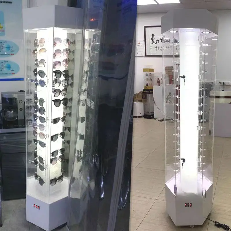 Factory Custom Acrylic Rotating Display Showcase Sunglasses Eyeglasses Display Cabinet With LED Light