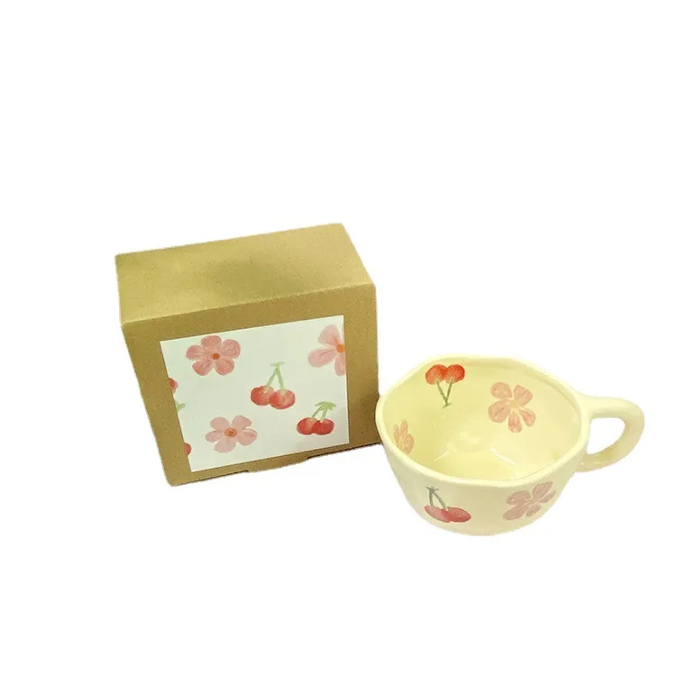 2023 ins Korean style milk yellow hand pinch irregular ceramic hand-painted cup ceramic coffee cup breakfast cup