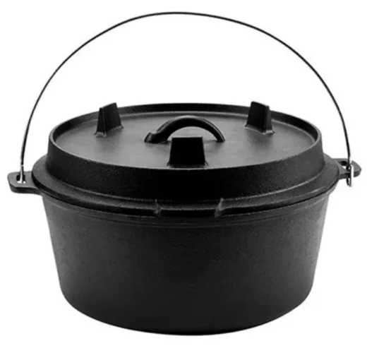 High Quality Classic Cast Iron Dutch Oven Pre-Seasoned Tripod Stand Outdoor Camping Fireplace Cooking Grilling Metal Material