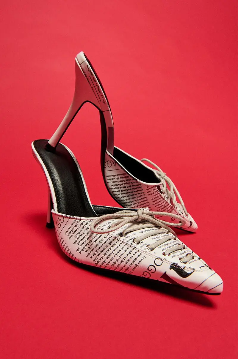 Unique style newspaper printing high heels slippers 2024 News Printed Pump sandals slipper with bow