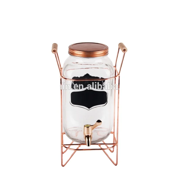 High quality glass honey syrup beverage drink dispenser with gold lid and frame