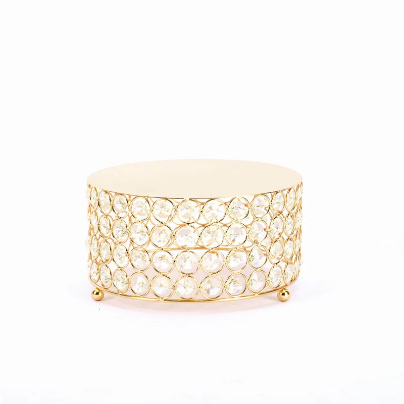 Luxury Round Gold Metal Birthday Dessert Stand Set Wedding Handmade Pearl Crystal Beads Gold Cake Stand