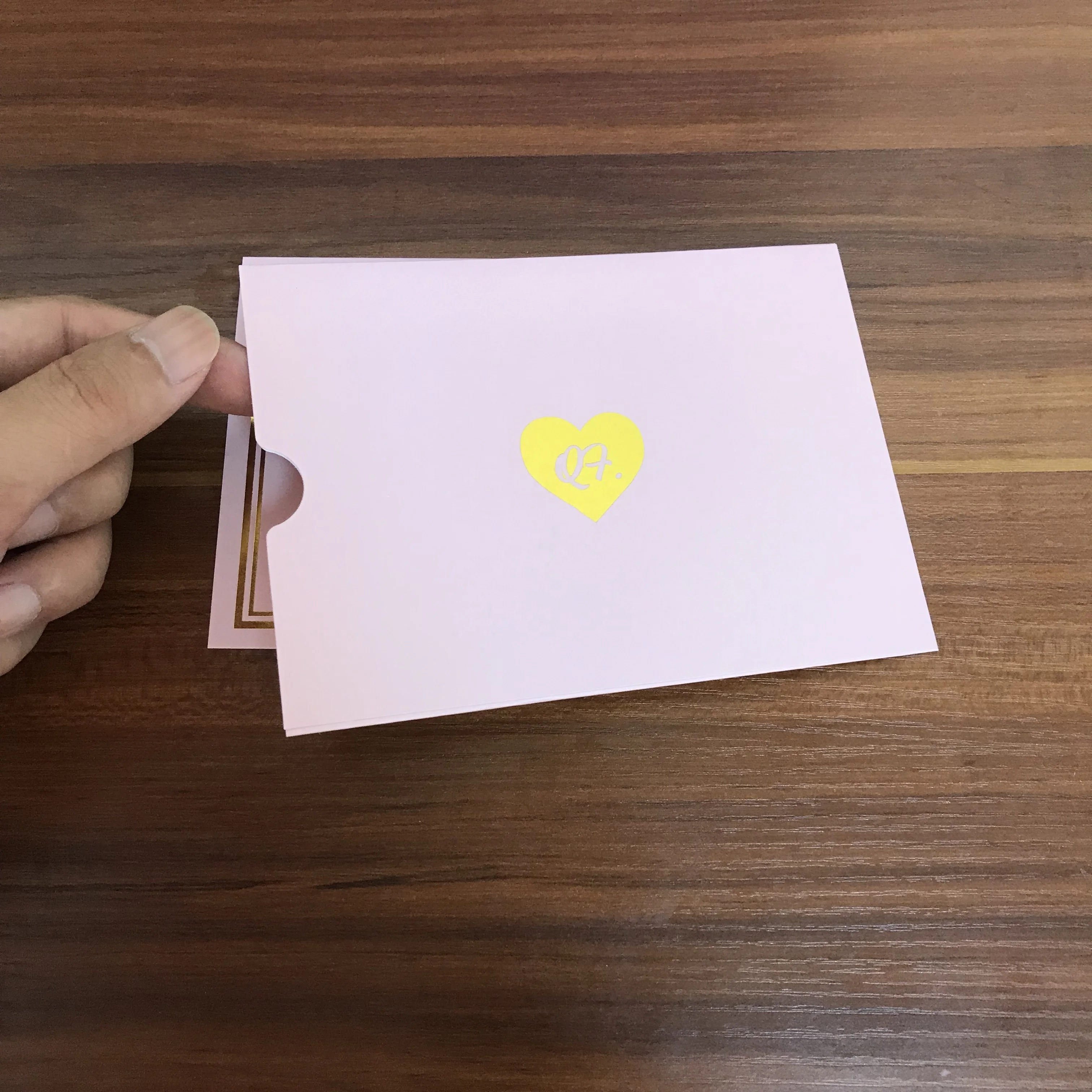 Factory Direct Custom Printed Luxury Both Side Gold Foil Hot Stamp Pink Colour Thank You Birthday Happy Greeting Cards