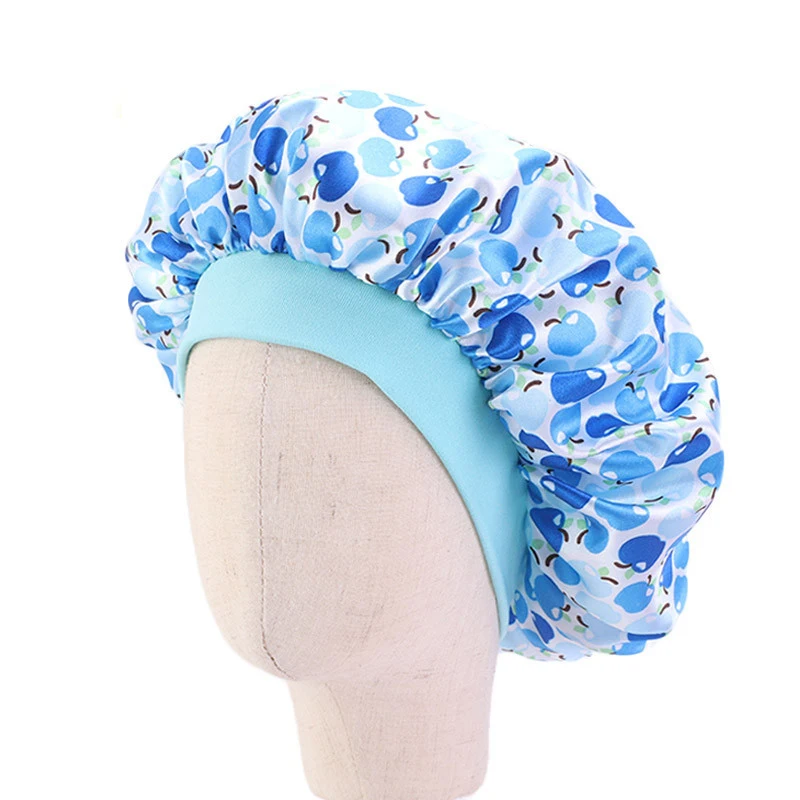 Hot Sale Custom Logo Cute Fruit Pattern Elastic Band Night Hat Baby Hair Care Satin Bonnets